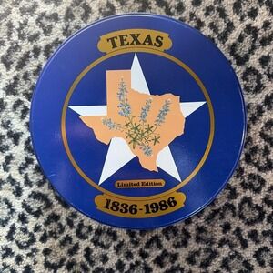 Texas Limited Edition 1836-1986 Blue Metal Tin Container Bluebonnets Grannycore